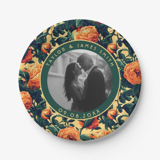 Englische Rose Hochzeiten Teller für Braut und Brä (Vorderseite)