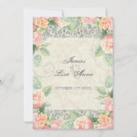 Englische Rose, Peach & Silver Wedding Einladung