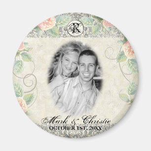 Englische Rose & Silber Hochzeit Save-the-Date-Mag Magnet