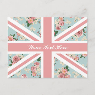 Englische Rosen Union Jack Blumenmuster Benutzerde Postkarte