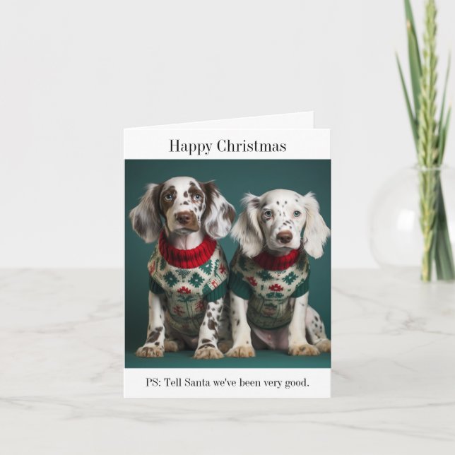 Englische Setter Welpen in Weihnachten Sweaters Karte (Vorderseite)