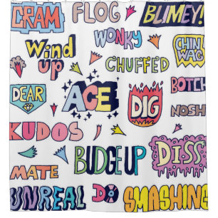 Englische Wörter lang, doodle Buchstaben Duschvorhang