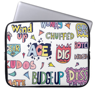 Englische Wörter lang, doodle Buchstaben Laptopschutzhülle