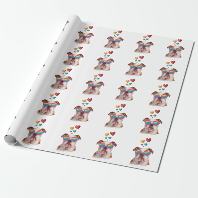 Englischer Bulldog am Valentinstag Geschenkpapier (Ungerollt)