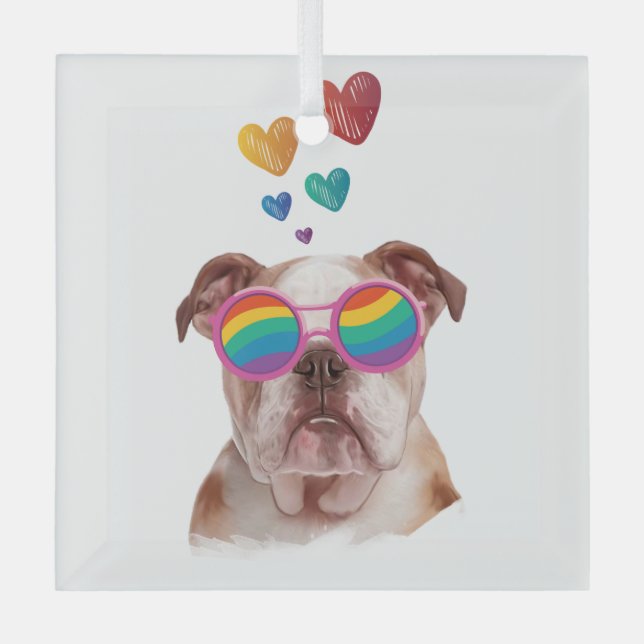 Englischer Bulldog am Valentinstag Ornament Aus Glas (Vorderseite)
