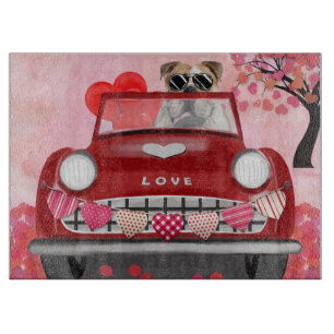 Englischer Bulldog Autofahrer mit Herz Valentine' Schneidebrett