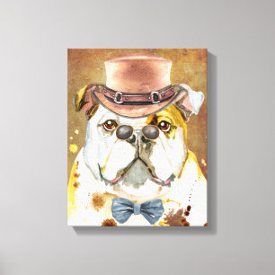 Englischer Bulldog, der eine Brille mit Aquarell t Leinwanddruck