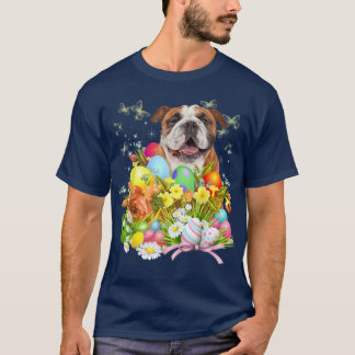 Englischer Bulldog Hund mit Ostereier-Körbchen T-Shirt