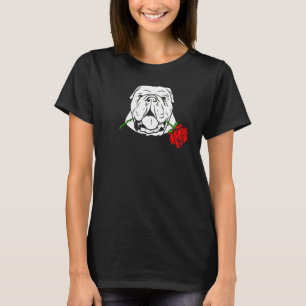 Englischer Bulldog Hund mit Rose für T-Shirt