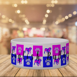 Englischer Bulldog Hund & Paw Hot Pink & Blue Pet  Napf