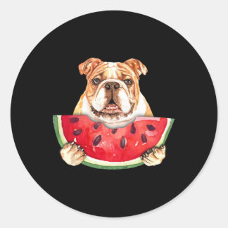 Englischer Bulldog Hund und Watermelon Tropische F Runder Aufkleber