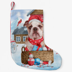 Englischer Bulldog im Schnee Weihnachts-Hundehaus Kleiner Weihnachtsstrumpf