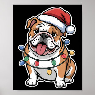 Englischer Bulldog ist in Weihnachtsbeleuchtung um Poster
