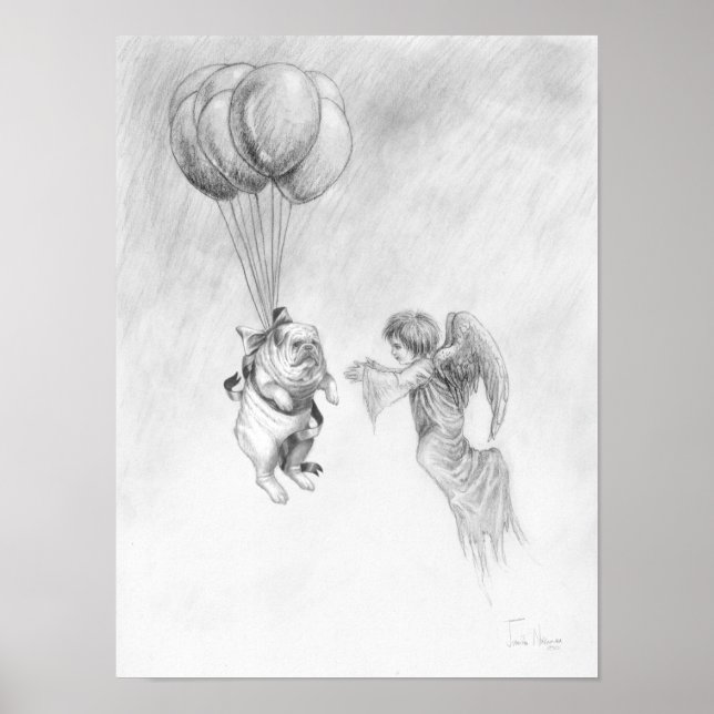 Englischer Bulldog mit Angel Poster (Vorne)