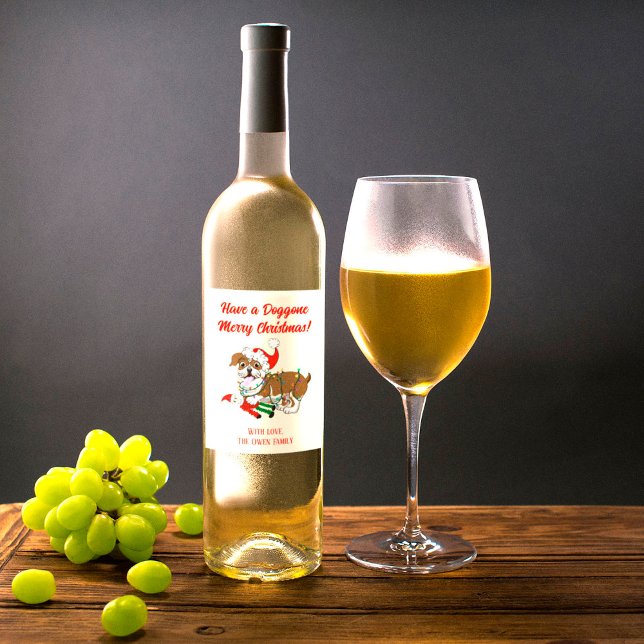 Englischer Bulldog mit Weihnachtsbeleuchtung Weinetikett (Von Creator hochgeladen)