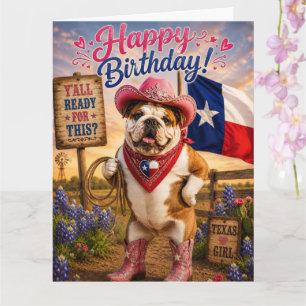 ENGLISCHER BULLDOG TEXAS COWGIRL GEBURTSTAG KARTE