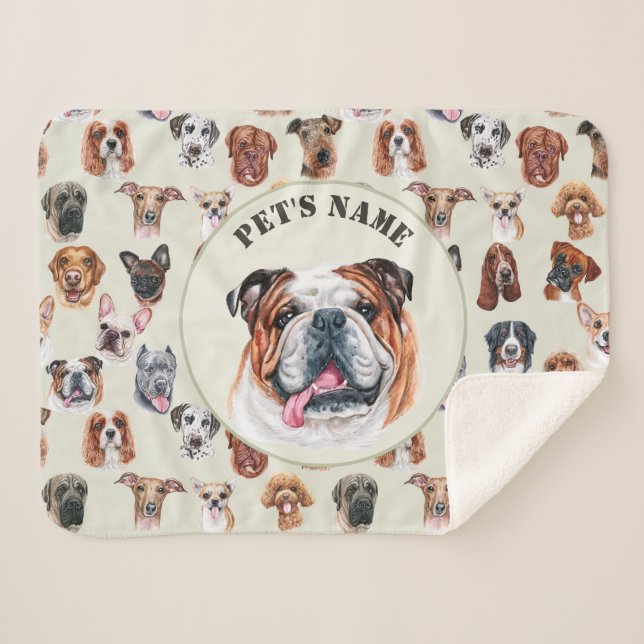 Englischer Bulldog und Freunde personalisiertes Ha Sherpadecke (Vorderseite (Horizontal))