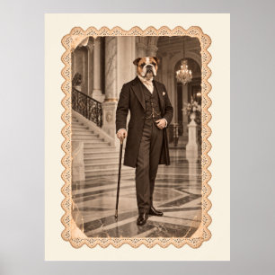 Englischer Bulldogge Gentleman Vintage Sepia Kunst Poster