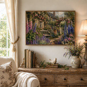 Englischer Cottagegarten Romantische Blumen Poster