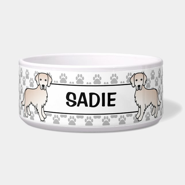 Englischer Cream Golden Retriever Hund mit dem Nam Napf (Vorderseite)