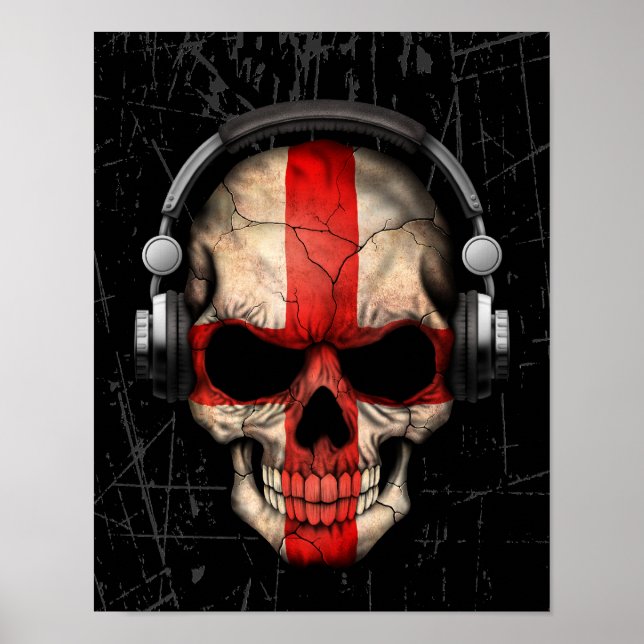 Englischer Dj Skull mit Kopfhörern Poster (Vorne)