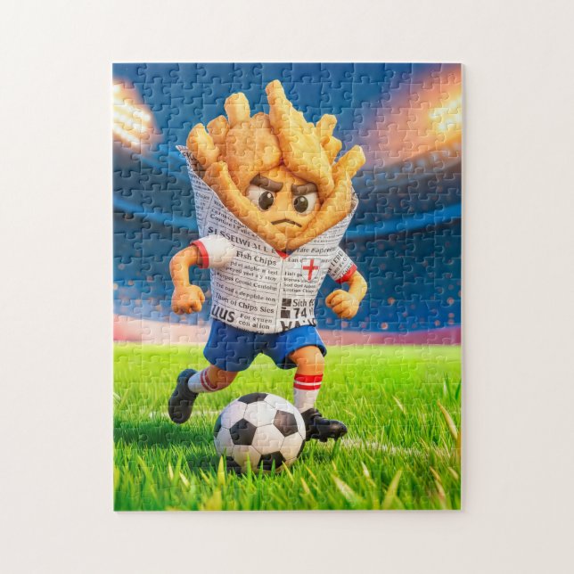 Englischer Fish-and-Chips-Fußballspieler-Charakter Puzzle (Vertikal)