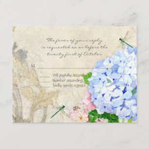 Englischer Garten, blaues n rosa RSVP Karte