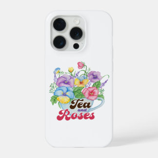 Englischer Gartenstil Tee und Rosen Florale Kunst iPhone 15 Pro Hülle