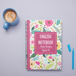 Englischer Notizbuchumschlag in rosa farbenfrohem  Notizbuch