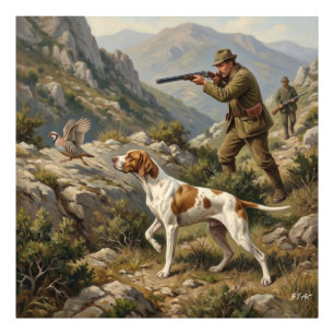 Englischer Pointer, Rebhuhn-Jagd Fotodruck