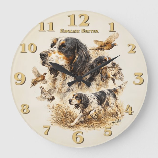 Englischer Setter  Große Wanduhr (Vorderseite)