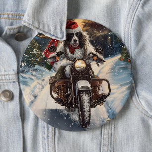 Englischer Setter Hund fährt Motorrad Weihnachten Button