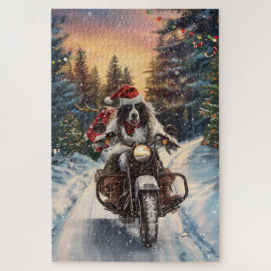 Englischer Setter Hund fährt Motorrad Weihnachten Puzzle