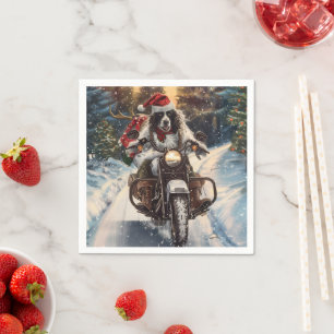 Englischer Setter Hund fährt Motorrad Weihnachten Serviette
