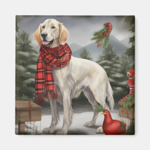 Englischer Setter Hund im Schnee Weihnachten Magnet
