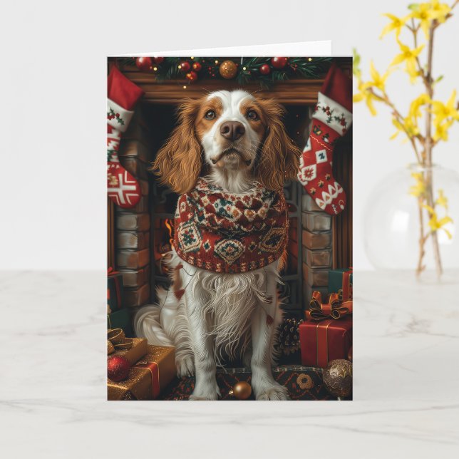 Englischer Setter Hund mit Weihnachtsgeschenken Ka Karte (Gelbe Blume)
