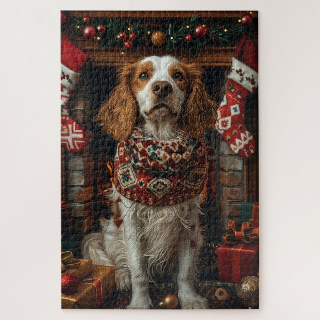 Englischer Setter Hund mit Weihnachtsgeschenken Ka Puzzle (Vertikal)