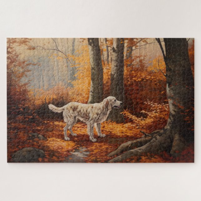 Englischer Setter im Herbst Leaves Fall Inspiriert Puzzle (Horizontal)