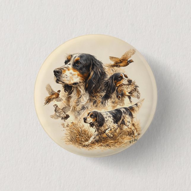 Englischer Setter, Jagdkunst  Button (Vorderseite)