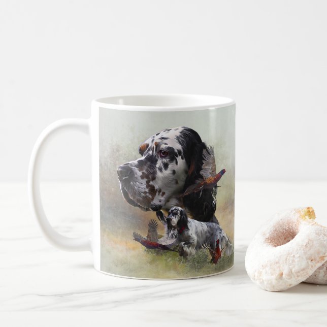 Englischer Setter mit Fasan, Kunst Kaffeetasse (Mit Donut)
