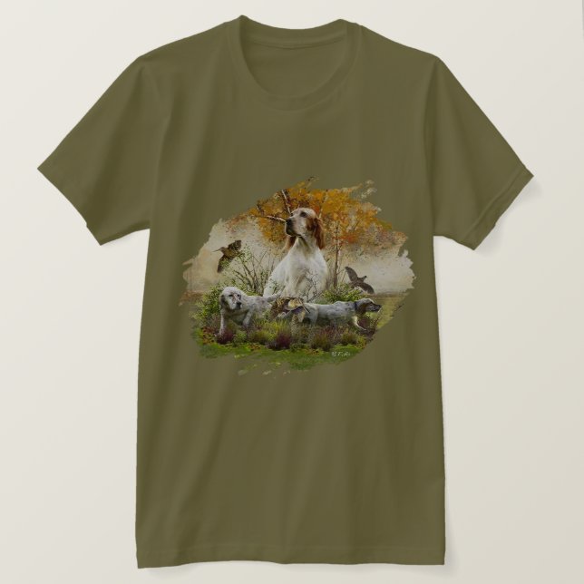 Englischer Setter mit Fasan, Kunst T-Shirt (Design vorne)