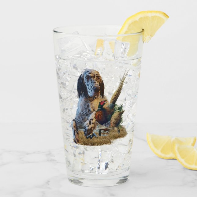 Englischer Setter mit Fasanen, Kunst   Glas (Rückseite Ice)