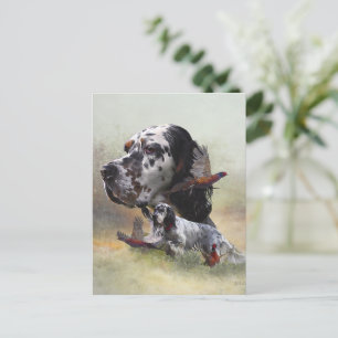 Englischer Setter mit Fasanen, Kunst Postkarte