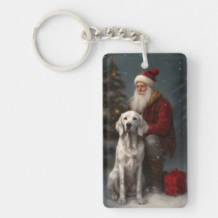 Englischer Setter mit Santa Claus Festive Weihnach Schlüsselanhänger