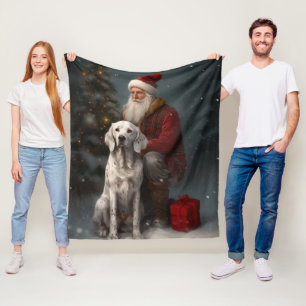 Englischer Setter mit Santa Claus Festliches Weihn Fleecedecke