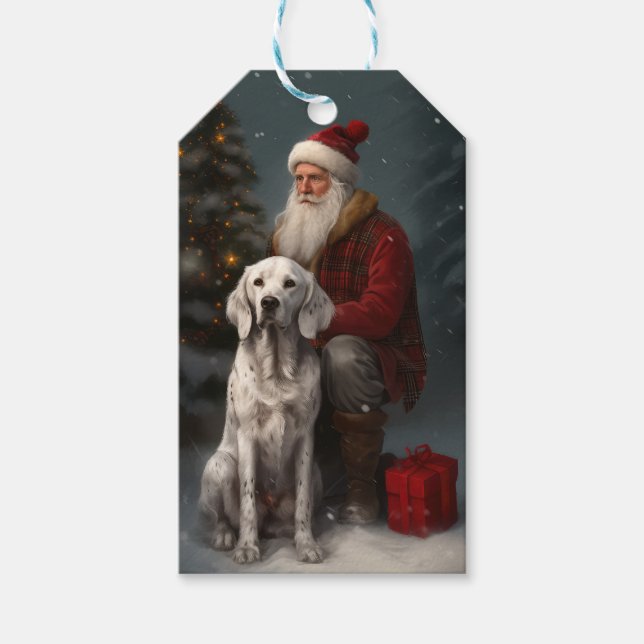 Englischer Setter mit Weihnachtsmann Weihnachten Geschenkanhänger (Vorderseite)