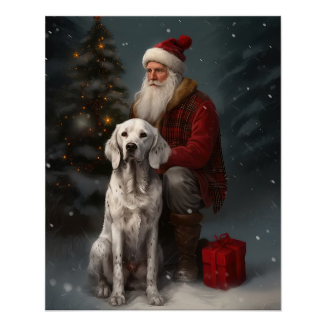 Englischer Setter mit Weihnachtsmann Weihnachten Poster (Vorderseite)