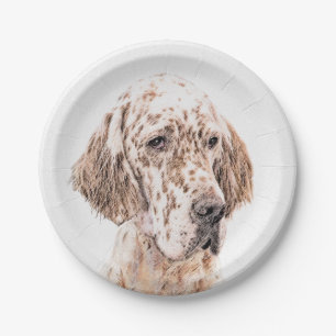 Englischer Setter Orange Belton Malerei Dog Art Pappteller