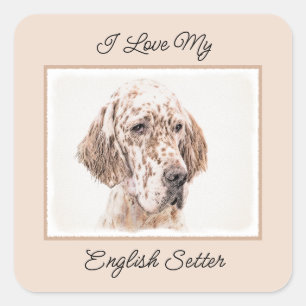 Englischer Setter Orange Belton Malerei Dog Art Quadratischer Aufkleber