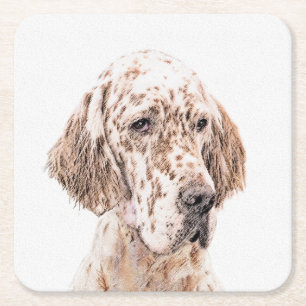 Englischer Setter Orange Belton Malerei Dog Art Rechteckiger Pappuntersetzer